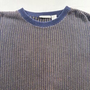 Claiborne Textured Knit Sweater Mens XL Blue Brown Cotton Vintage Pullover